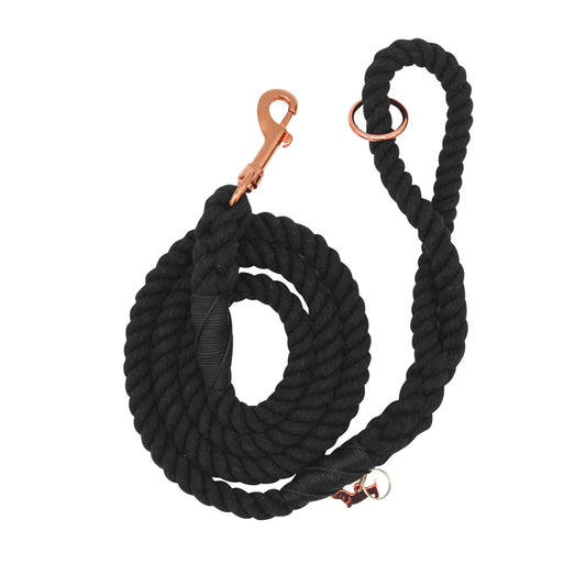 Sassy Woof Hand Woven Dog Rope Leash - Noir & Rose Gold